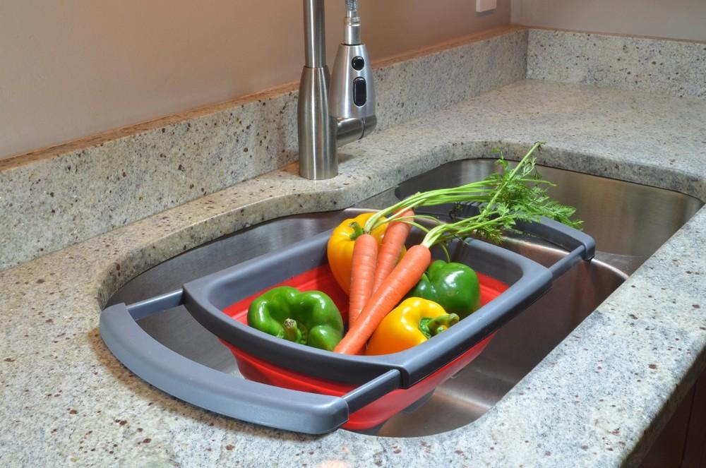 Kitchen Collapsible Silicone Colander Strainer Expands to 24 Over the Sink Basket Cooking Water Drainage