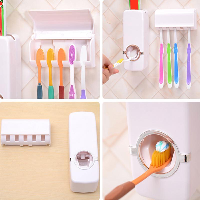 Automatic Toothpaste Dispenser + 5 Toothbrush Holder